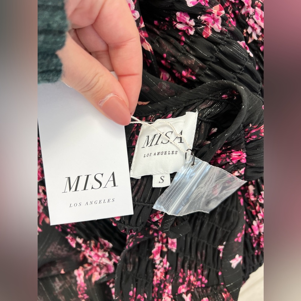 NWT! Misa Los Angeles Roisin Dress Black Pink Floral Small - Picture 6 of 6